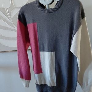 Colorblock Sweater - Gray, Red, and White